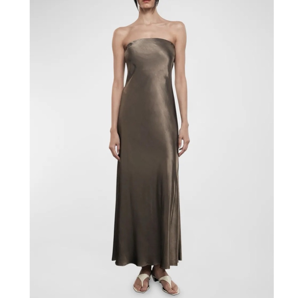 Enza Costa strapless satin dress in Shiitake